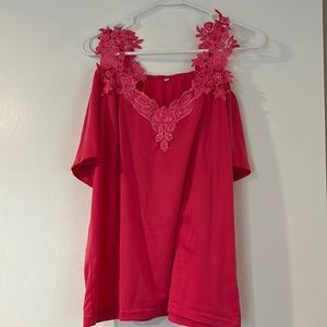 Hot pink lace detail blouse